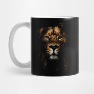 Regal Reign: Lion's Dominance Displayed on This Striking Shirt Mug